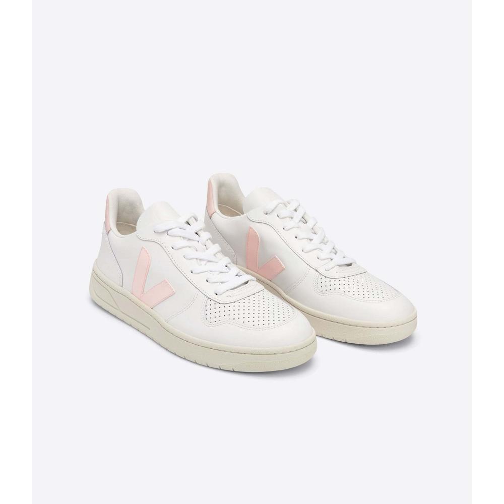 Veja V-10 LEATHER Women's Sneakers White/Pink | CA 659RVD